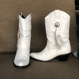 White Leather Cowgirl Western Boots- Durango